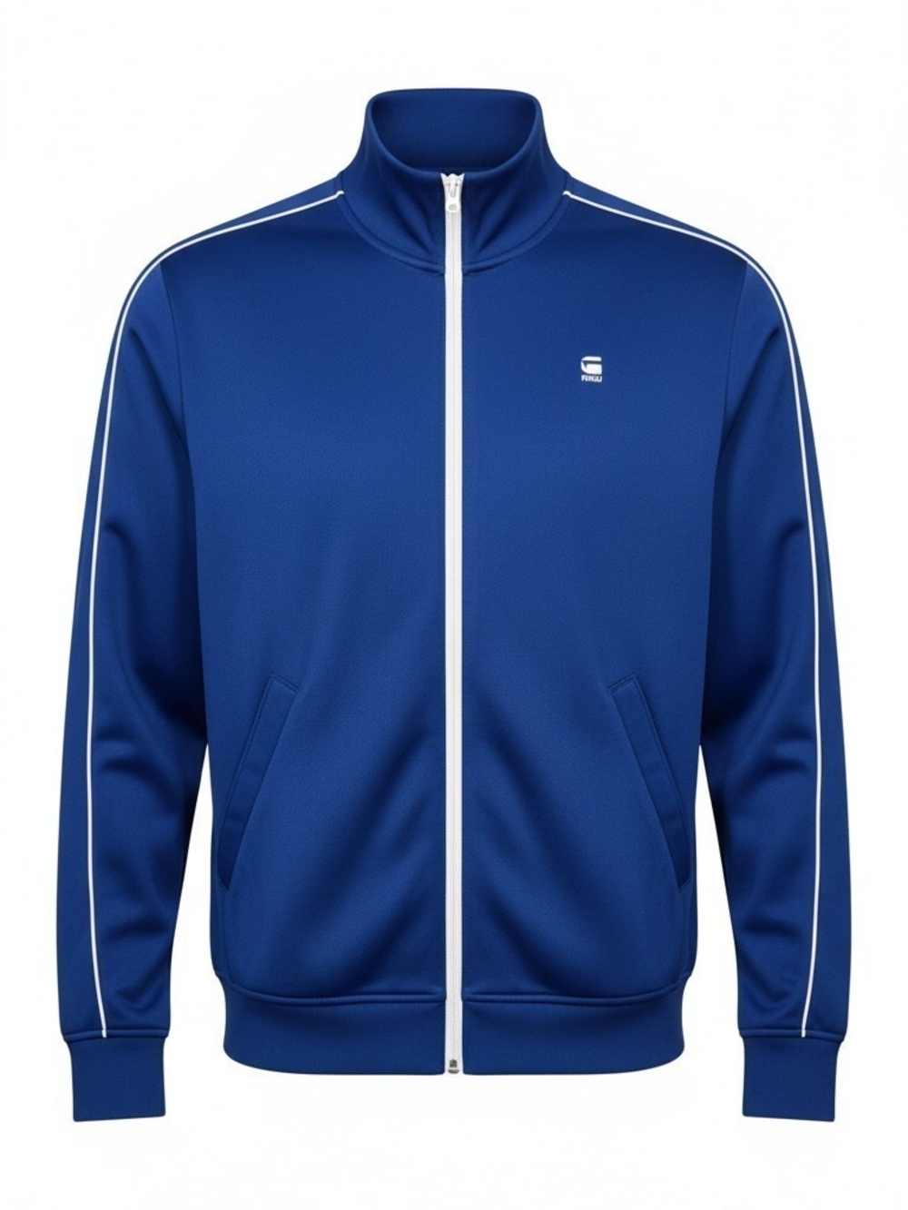 G-Star RAW Men’s L Blue Track Jacket Full Zip White Piping Logo Y2K